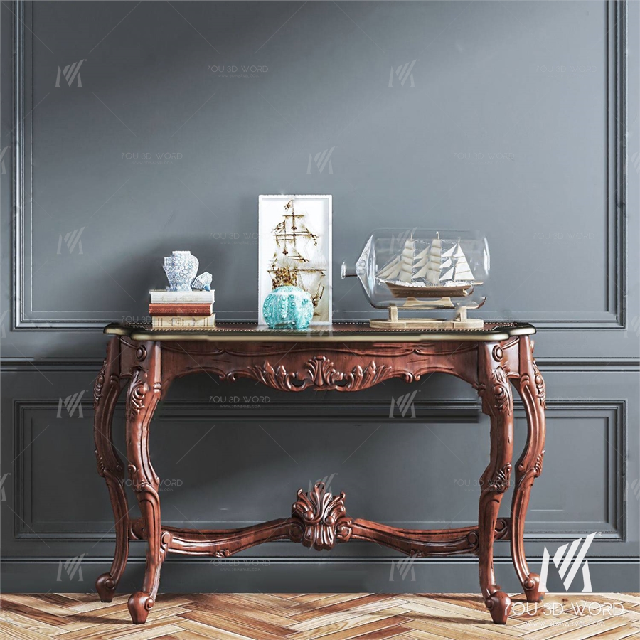 European style solid wood end view platform 3d model